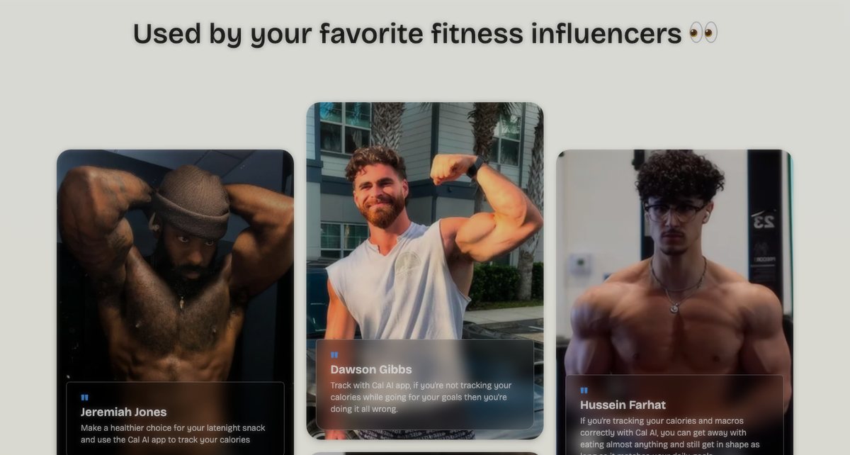 Seksyen “Used by your favorite fitness influencers” di laman utama Cal AI