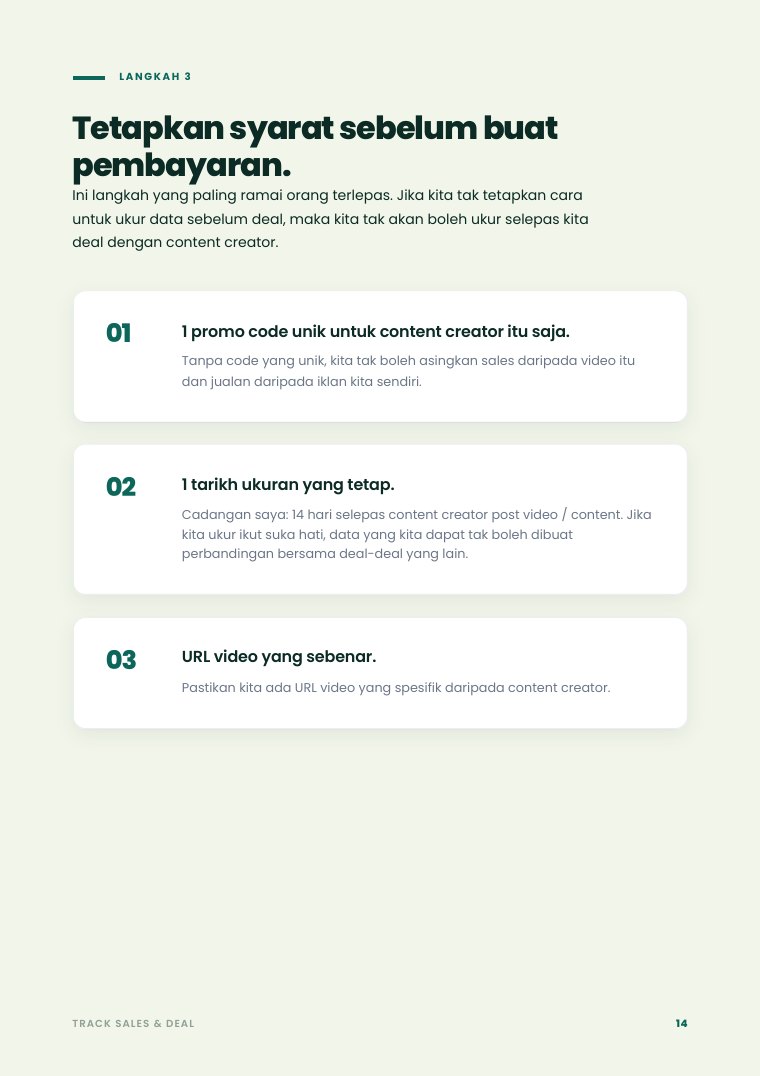 Muka surat 14 — tiga syarat sebelum bayar